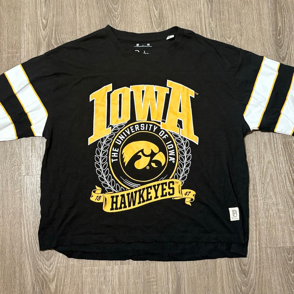 Pressbox Iowa Hawkeyes Shirt Womens M Oversized Football Jersey Tee Black NCAA